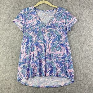 Lilly Pulitzer Etta Top Womens S Pink Blue ViNeck Gators Preppy Beach Coastal